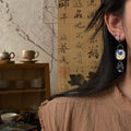 Asymmetric Blue Enamel Floral Drop Earrings Statement Jewelry Design view 2