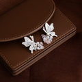 Silver Butterfly Purple and Pink Bead Cluster Stud Earrings view 7
