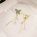 Butterfly Chain Pearl Look Asymmetric Stud Earrings in Two Colors view 4