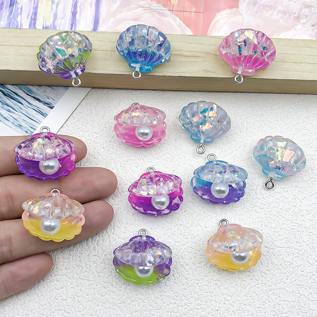 Transparent Iridescent Resin Pearl Shell Charm Pendant for DIY Earrings Necklace Jewelry