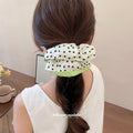 Polka Dot Bow Satin Sheer Green Scrunchies Four Hair Styles view 4