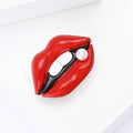 Red Enamel Lips Brooch Pearl Accent White Teeth Glossy view 4