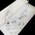 Silver Tone Layered Pearl and Crystal Charm Necklace view 4