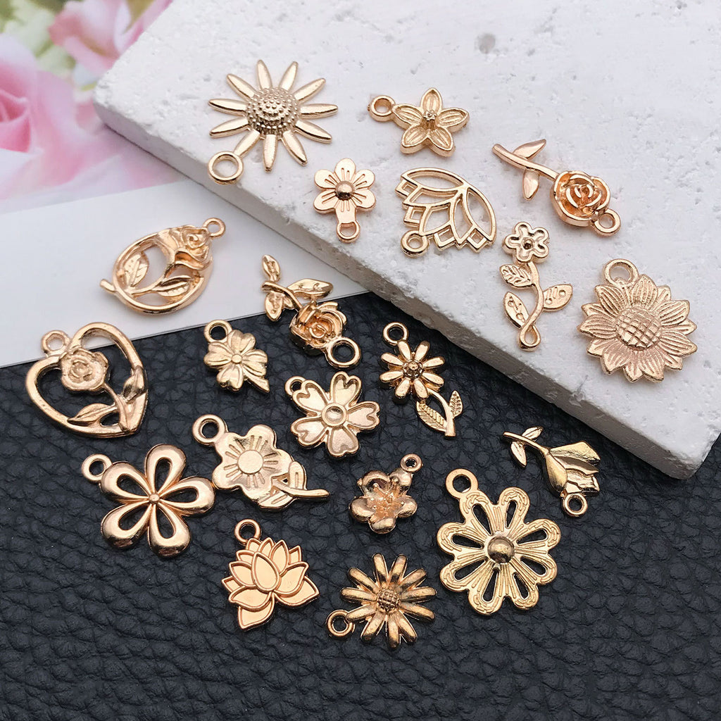 KC Gold Zinc Alloy Sunflower Rose Flower Charm Pendants for DIY Bracelet Necklace Jewelry