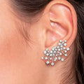 Silver-Tone Leaf Spray Ear Climber Stud Earrings with Clear Stone Details view 1