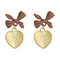 Mocha Bow Cream Cat Eye Heart Drop Stud Earrings Pair view 5