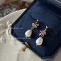 Gold Ball Stud Earrings Pink Planet Zircon Pearl Drops view 2