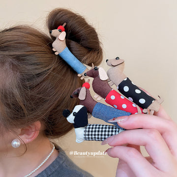 Fabric Dachshund Dog Duckbill Hair Clip Set 3 Styles