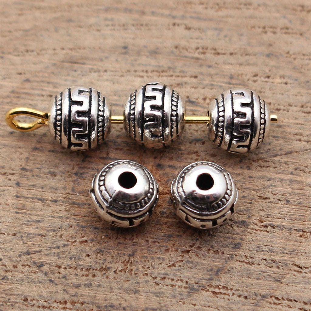 6x6x5.6mm 0.64g Antique Silver Zinc Alloy Greek Key Round Loose Metal Beads for DIY Jewelry Making