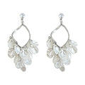 Silver-Tone Teardrop Frame White Petal Tassel Drop Earrings view 5