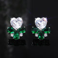 Green Leaf and Clear Heart Stud Earrings With Polished Clear Stone Detail view 5