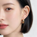 Gold Wavy Ribbed Texture Geometric Huggie Hoop Earrings view 2