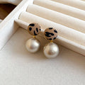 Leopard Print Disc and Champagne Pearl Drop Stud Earrings view 6