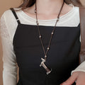 Hammered Silver Tone Dachshund Pendant Black Cord Necklace view 3