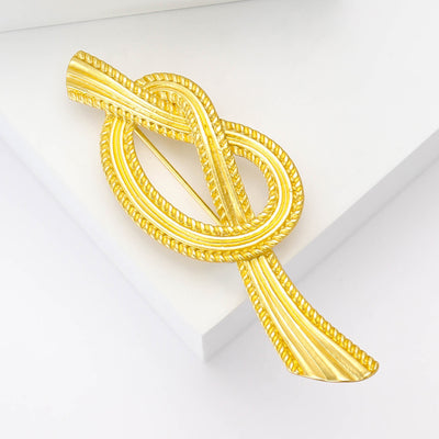 Textured Gold Tone Rope Knot Brooch front group view