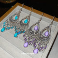 Openwork Teardrop Chandelier Hook Earrings in Purple and Blue view 4