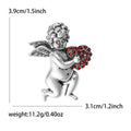 Cherub Angel Red Rhinestone Heart Brooch Silver Gold Pin view 6
