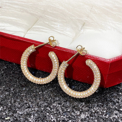 Triple Row Crystal Hoop Earrings styled close-up