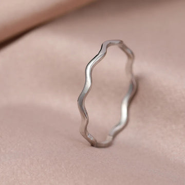 Silver Thin Wavy Band Stackable Finger Ring Sizes 6-10