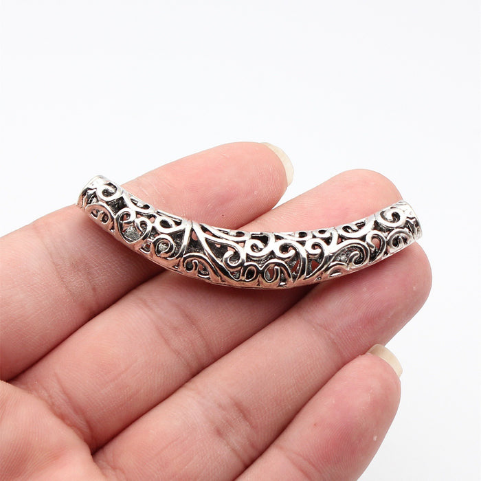 Antique Silver Openwork Curved Tube Jewelry Component