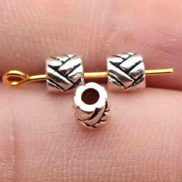 Antique Silver Woven Texture Round Jewelry Spacer Bead