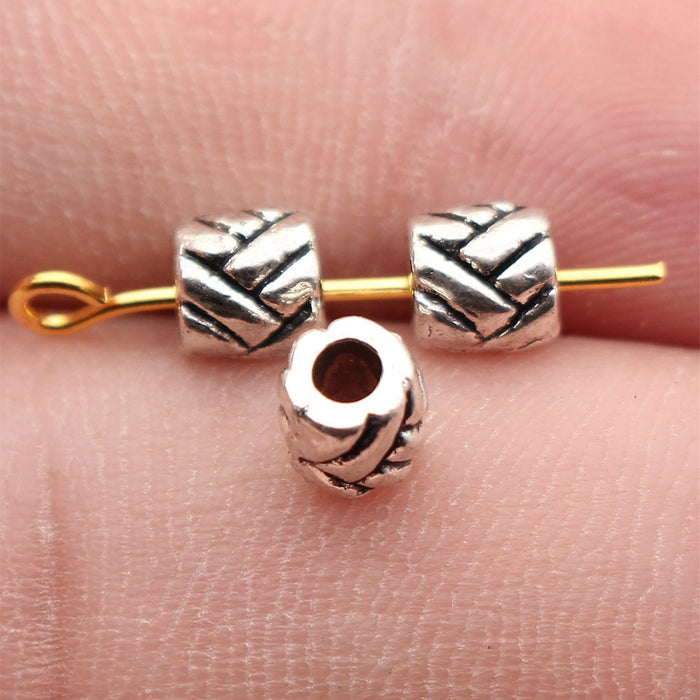 Antique Silver Woven Texture Round Jewelry Spacer Bead