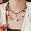 Layered Cream Bead and Cord Necklace Set Gold Accents view 3