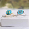 Gold and Silver Tone Round Aqua Evil Eye Adjustable Rings view 1