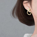 Gold Tone Rose Crystal Twisted Hoop Earrings view 3
