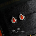 Red Teardrop Zircon Halo Mini Stud Earrings Silver Tone view 3