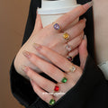 Cushion Cut Multicolor Open Rings Eight-Piece Gold Silver view 2