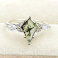 Silver Kite Green Moss Stone Ring With Clear Accents view 1