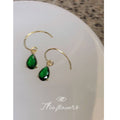 Gold Fish Hook Emerald Green Teardrop Crystal Earrings view 3