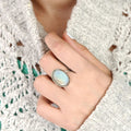 Antique Silver Oval Cabochon Moonstone-Look Ring Sizes 6-10 view 3
