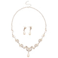 Silver Pearl Teardrop Necklace Earrings Rhinestone Leaf Set view 5