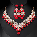 Black Silver Tone Red Crystal Garland Crystal Seven Designs Metal Necklace and Earring Set view 9