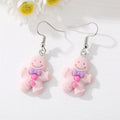 Silver Tone Colorful Gingerbread Figure Resin Hook Earrings view 9