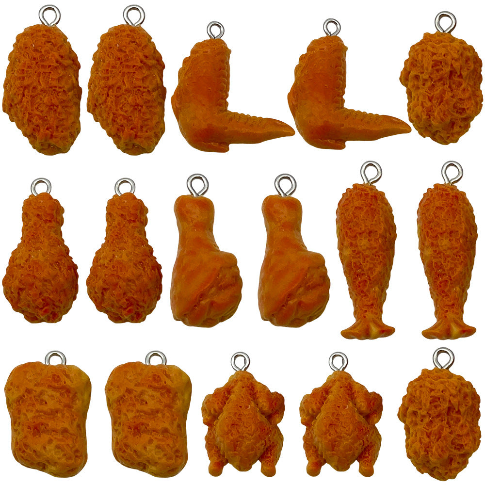 Resin Fried Chicken Wing Drumstick Charm Pendant for DIY Keychain Bag Jewelry Accessories
