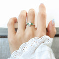 Gold Steel Pearl Green Square Rhinestone Thin Rings view 6