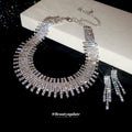 Silver Rhinestone Fringe Necklace Matching Tassel Drop Earrings view 3