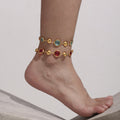 Gold Bead Czech Glass Station Bracelet Round Links view 3