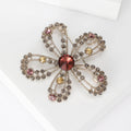 Brown Crystal Flower Brooch In 1 Style With Polished Metal And Decorative Details view 4