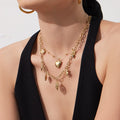 Gold Stainless Rose Charm Link Pendant Necklaces Set view 4