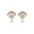 Fan Shaped Crystal and Pearl Ear Clips in Two Tones view 5