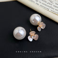 Gold Shell Clover Pearl Two Way Stud Earrings Pair view 4