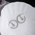 Silver Clear Stone Hoop and Star Chain Dangle Earrings view 4