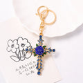Rose Enamel Cross Keychain Rhinestone Metal Bag Charm view 3