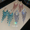 Crystal Diamond Frame Fringe Stud Earrings in Three Colors view 4
