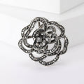 Purple Black Red Blue Rhinestone Openwork Rose Brooch Pins view 7