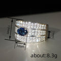Blue Oval Center Triple-Row Three-Ring Set In Silver Tone view 4